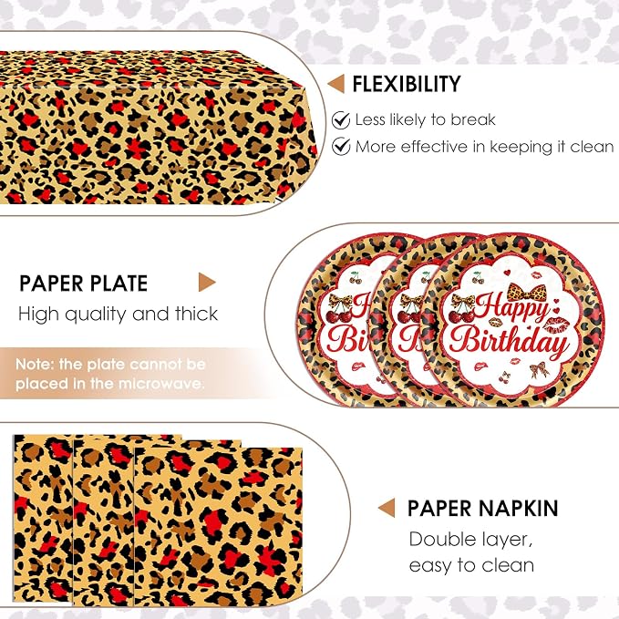 41Pcs Cheetah Print Birthday Decorations Cherry Leopard Print Supplies Includes - Image 3