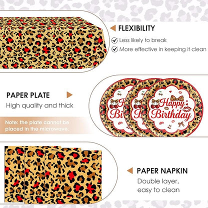 41Pcs Cheetah Print Birthday Decorations Cherry Leopard Print Supplies Includes - Image 3