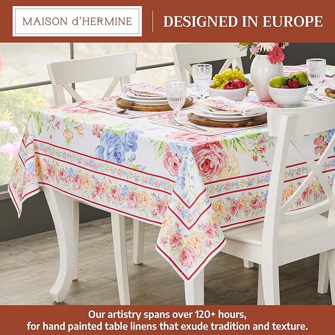 Maison d' Hermine Table Cloth Rectangle Table 100% Cotton 70 x 108 Inches Tablecloth Reusable Decorative for Dining Room Farmhouse Home Valentines Day Decorations Spring Summer - Vintage Floral