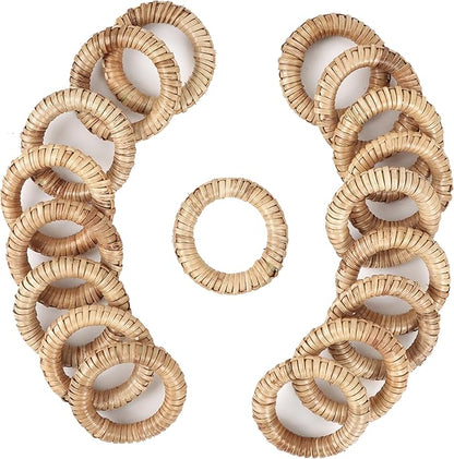 CLEENTABLE Woven Napkin Rings Set of 12 - Handmade Rattan Napkin Holders for Farmhouse Table Décor, Rustic Holiday Dining, Wedding, Thanksgiving, Christmas & Everyday Use (Natural)