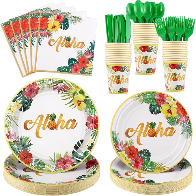 NatNarr Hawaiian Party Supplies Set, Paper Tableware Set by NatNarr