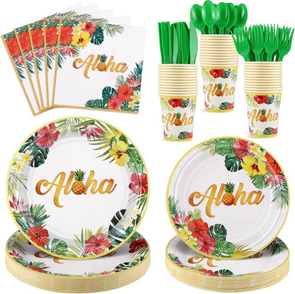 NatNarr Hawaiian Party Supplies Set, Paper Tableware Set by NatNarr