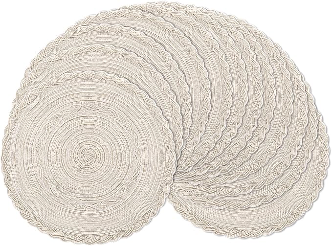 SHACOS 15 inch Round Braided Placemats Set of 12 by SHACOS
