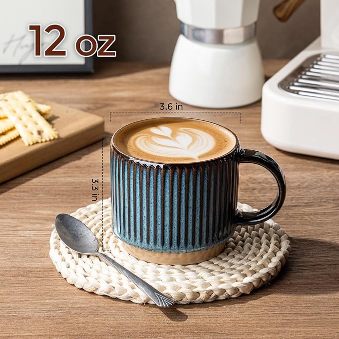 GBhome 12 OZ Stackable Coffee Mugs Set of 4, Ceramic Coffee Cups Set | 4 - Image 3