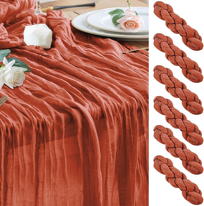 Cheesecloth Fall Table Runner Terracotta 10FT Boho Gauze, 6 Pack | 120 Inch by Wokceer