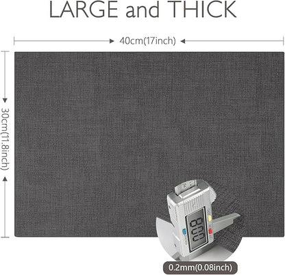 Faux Leather Placemats Set of 8 Washable PU Table mats for Kitchen Table - Heat Resistant, Waterproof, Easy Clean, Anti Slip 11.8" x 17" (Dark Grey-8 Pack)