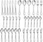 LIANYU 36-Piece Silverware Set with Serving Utensils, Stainless Steel Silverware Flatware Set for 6, Elegant Cutlery Tableware Includes Fork Spoon Knife, Mirror Polished, Dishwasher Safe