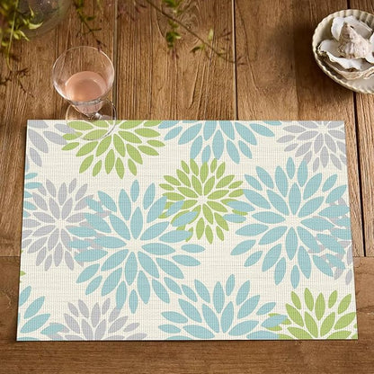 Artoid Mode Floral Vinyl Plastic Placemats Set of 4, 12x18 Inch Washable Non-Slip PVC Place Mats for Party Kitchen Dining Decor, Sage
