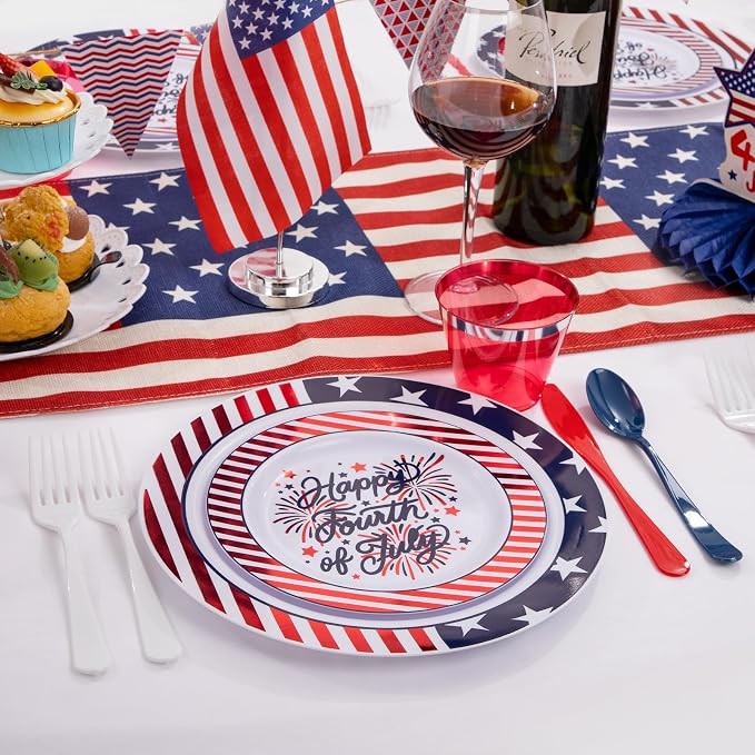 LIYH 180 Pcs 4th of July Plastic Plates Red White Blue, Plastic Silverware - Image 3