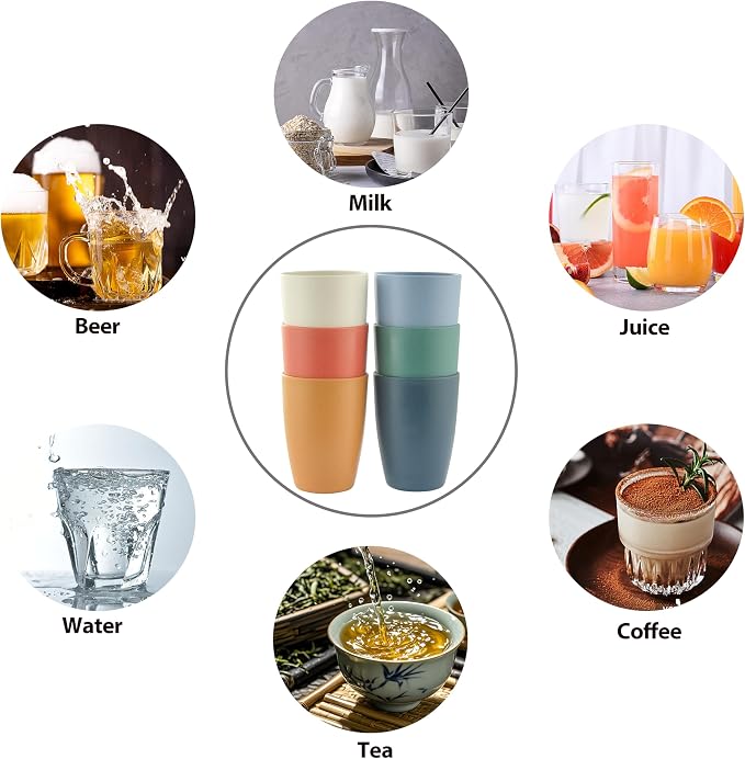 6PCS Wheat Straw Cups, OHOLA Unbreakable Reusable Plastic Drinking Glasses Cups - Image 4