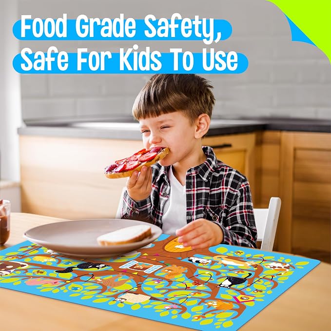 6 Pack Placemats for Kids, Non-Slip Washable Dining Mats, Reusable Cat-Themed - Image 4