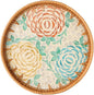 Round Rattan Tray with Mother of Pearl Inlay, Wooden Base | Coffee Table by Unknown