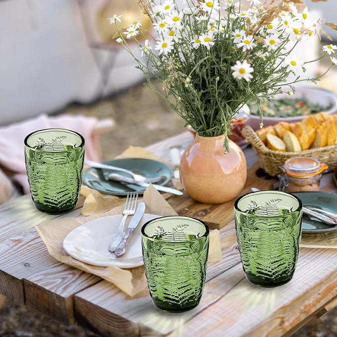 Reallnaive 10 oz Green Drinking Glasses Set of 8, Vintage Glassware - Image 5