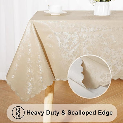 Smiry Rectangle Table Cloth, Waterproof Heavy Duty Vinyl Tablecloths, Wipeable Washable Table Cover for Kitchen and Dining Room (Beige, 60" X 140")