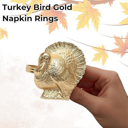 ALPHA Living HOME Turkey Bird Gold Napkin Rings Set of -12 for Dinner Parties, Weddings Receptions, Family Gatherings, or Everyday Use - Set Your Style with Daily Use Table Décor Accessories