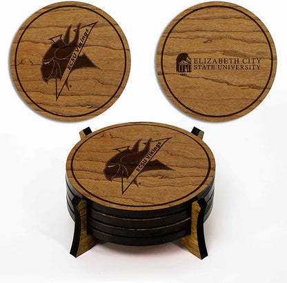 LazerEdge Elizabeth City State Vikings Wooden Coaster Set - Cherry Wood - Officially Licensed Product - 4-Pack
