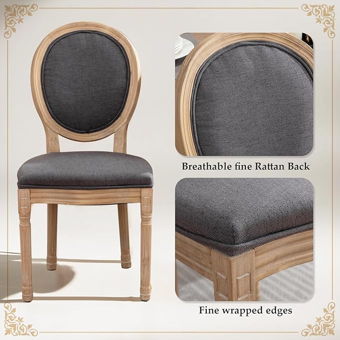SoarFlash French Dining Chairs Set of 4, Vantage Dining Chair with Round Back, Farmhouse Country Dining Chair for Kitchen,Bedroom,Deep Grey