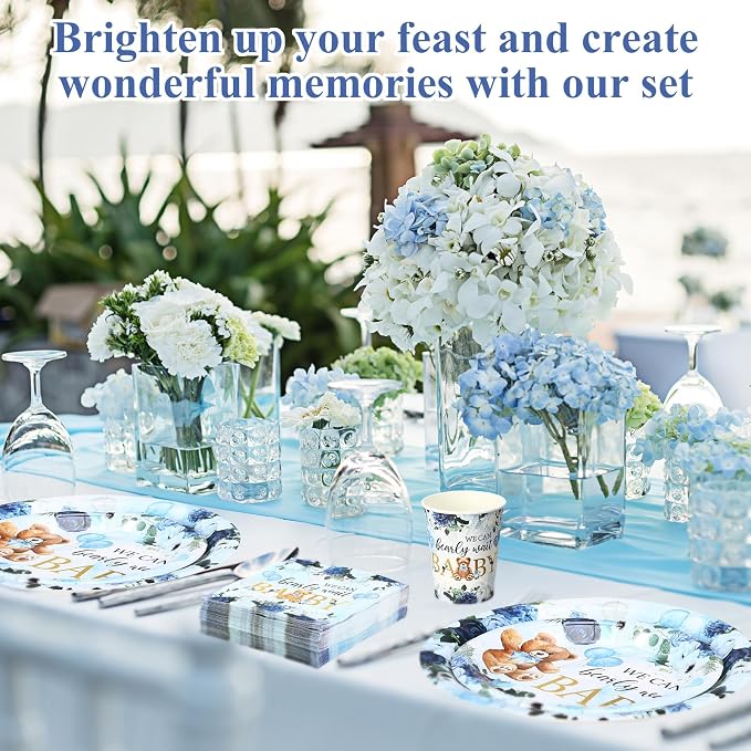 Funnymoom 250 Pcs We Can Bearly Wait Baby Shower Party Decorations Blue Paper - Image 4