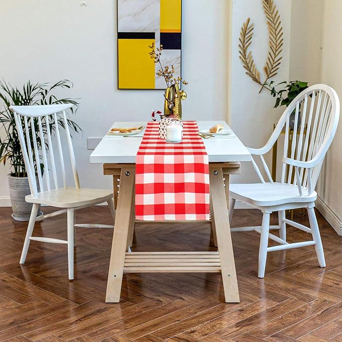 ShinyBeauty 6pcs Red & White Checked Table Runners 108 inches Long Classic - Image 8