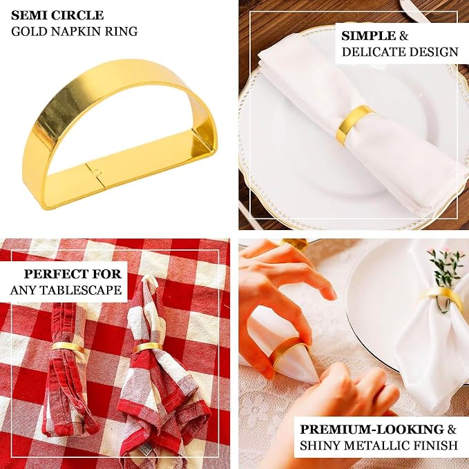 Efavormart 4 Pack | 2" Shiny Gold Metal Semicircle Napkin Rings, D-Shaped - Image 4