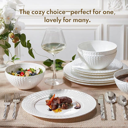 18Pc Rhombus Edge White Bone China Set, Service - Image 7