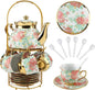 20 Pcs Porcelain Tea Set with Metal Holder, Adult Tea Set Gift, European by Hebaogugu