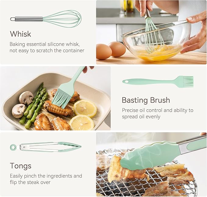 Silicone Kitchen Utensils Set, 28 Pcs Cooking Utensils Set 446°F Heat Resistant Spatula Set, Food Grade Silicone and Stainless Steel Handle Kitchen Gadgets for Nonstick Cookware BPA Free