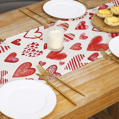 Valentine's Day Table Runner Decorations, Linen Red Table Scarf - Image 5