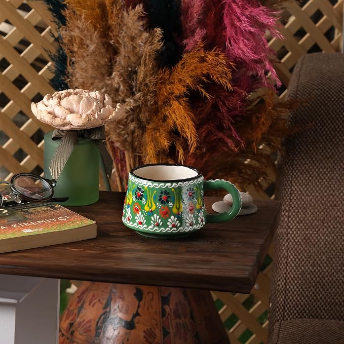 BCS 6 Oz Cappuccino Cups Set of 2, Hand-Painted Ceramic Coffee & Tea Mugs | - Image 9
