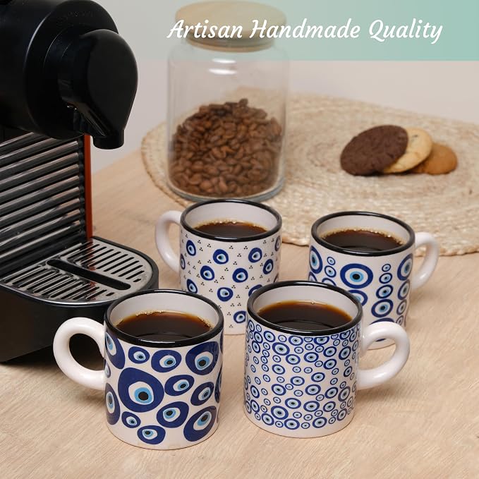 Ceramic Espresso Cups, 5 Oz Espresso Cups Set of 4, Handmade Espresso Cup - Image 4