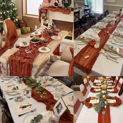 13.3Ft Terracotta Cheesecloth Table Runner Fall Gauze Burnt Orange Boho Rustic - Image 5
