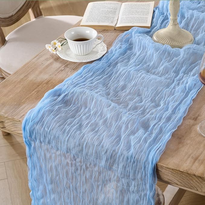 12 Pack Baby Blue Cheesecloth Table Runners, 120 Inch 10Ft Gauze Table Runner - Image 3