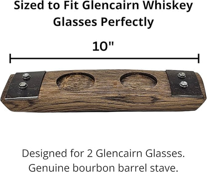 Premium 2 Glass Whiskey Flight/Whiskey Coaster/Crystal Glass Holder/Gifts for Him/Bar Decor/Barrel-Art (NO Crystal Glasses)