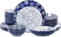 Selamica Dinnerware Sets 16 Piece, Ceramic Plates and Bowls Set, Embossed Dishes Set for 4, Housewarming, Dark Blue