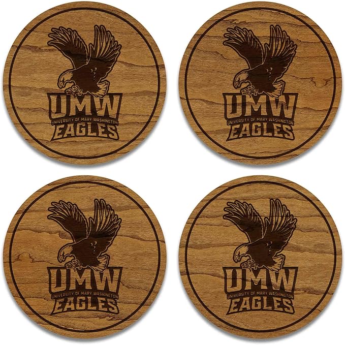 LazerEdge Mary Washington Eagles Wooden Coaster Set - Cherry Wood - Officially Licensed Product - 4-Pack