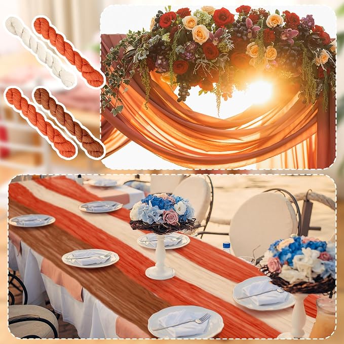 12 Pcs Fall Cheesecloth Gauze Table Runners, Gradient Terracotta | Thanksgiving - Image 3