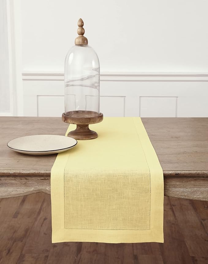 Solino Home 100% Pure Linen Dining Table Runner Yellow Woven, 14 x 132 in | by SolinoHome