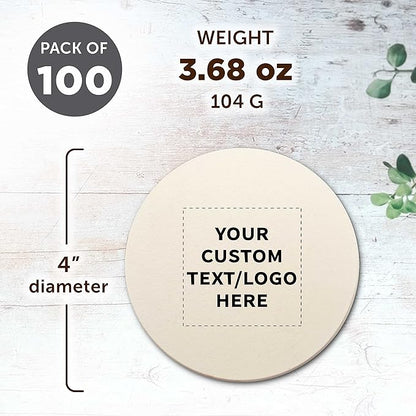 DISCOUNT PROMOS Custom Ceramic Coasters Set of 100, Personalized Bulk Pack - 4 Inches with Cork Bottom Pad, Perfect for Hotel, Bar, Restaurant - Natural