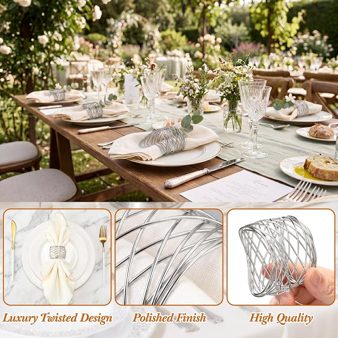 LemonRoad 12 Pcs Silver Twisted Wire Mesh Napkin Rings Metal Napkin Holders - Image 4