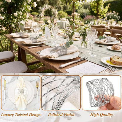 LemonRoad 12 Pcs Silver Twisted Wire Mesh Napkin Rings Metal Napkin Holders - Image 4