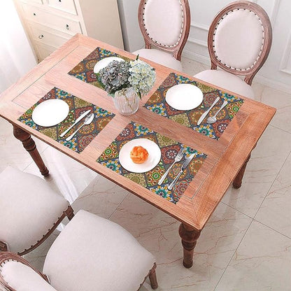Mandala Colorful Placemats Set of 4 Linen 12"x18" Retro Place Mats Washable Heat-Resistant Boho Kitchen Table Mats for Dining Outdoor Home Decor