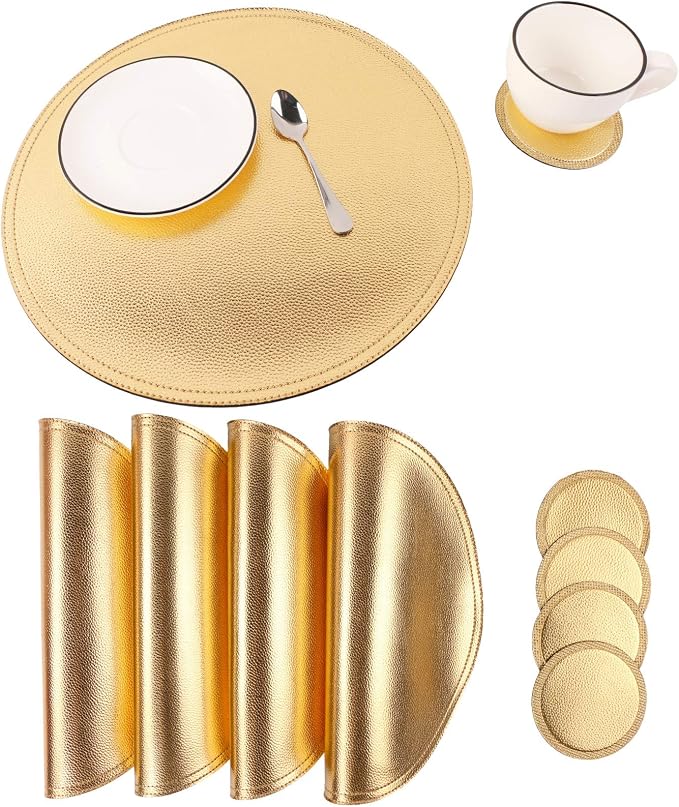 Set of 8 Faux Leather Round Placemats and Coasters, Coffee Mats Kitchen Table - Image 7