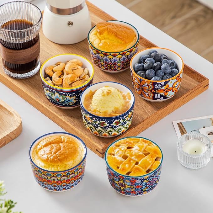 vancasso 6 Oz Ramekins Oven Safe Set of 6, Ceramic Baking Souffle Dishes | - Image 5