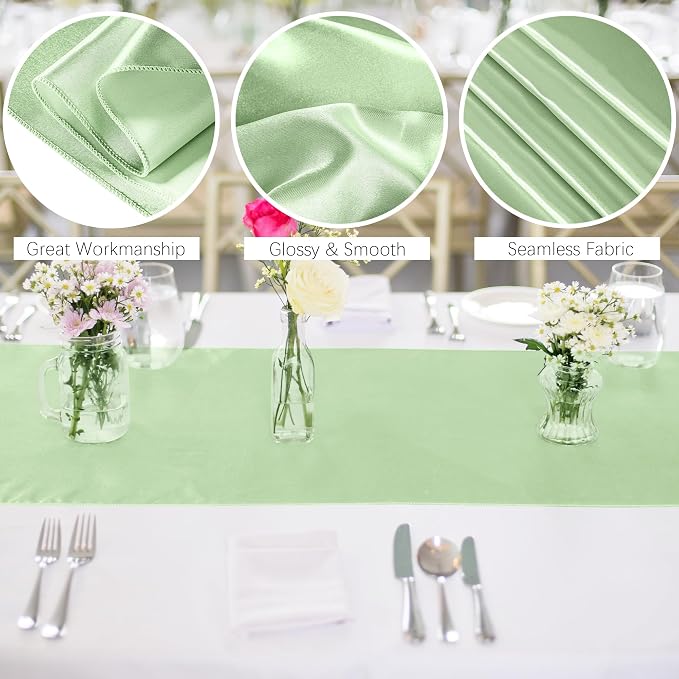 Aneco 12 Pack Satin Table Runner 12 x 108 Inch Sage Green Long Wedding Satin - Image 3