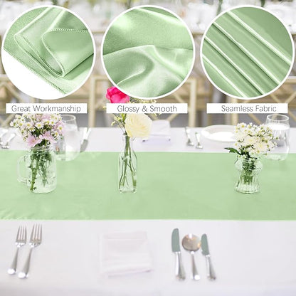 Aneco 12 Pack Satin Table Runner 12 x 108 Inch Sage Green Long Wedding Satin - Image 3