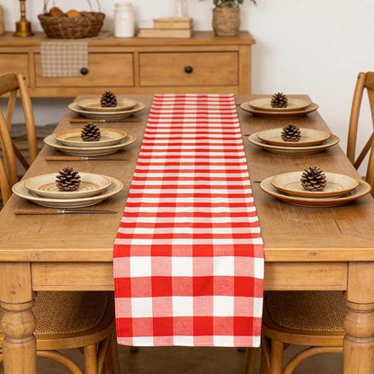 ShinyBeauty Red & White Buffalo Plaid Runners 120 inches Long Classic Farmhouse - Image 6