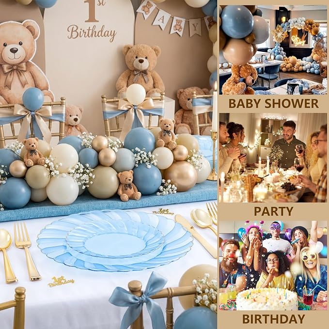 YOUBET 125PCS Clear Blue Gold Plastic Plates - Image 9