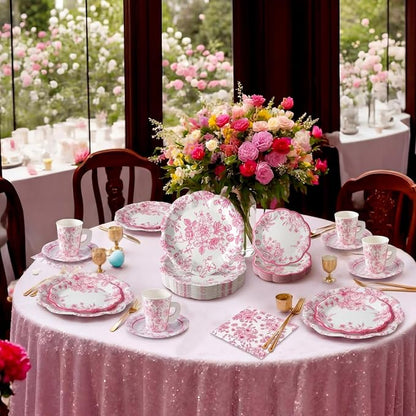 Pickmesh 252 Pcs Pink Floral Tea Party Supplies - Image 5