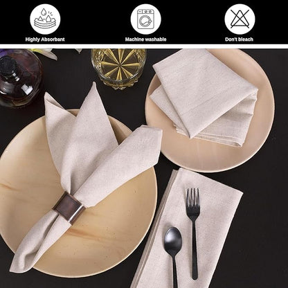 Bedding Craft Linen Flax Cotton Cloth Dinner Napkins Set of 12 – 18x18 Natural Hemstitched Reusable Fabric Napkins for Weddings, Parties, Dinners & Table Décor – Elegant & Durable