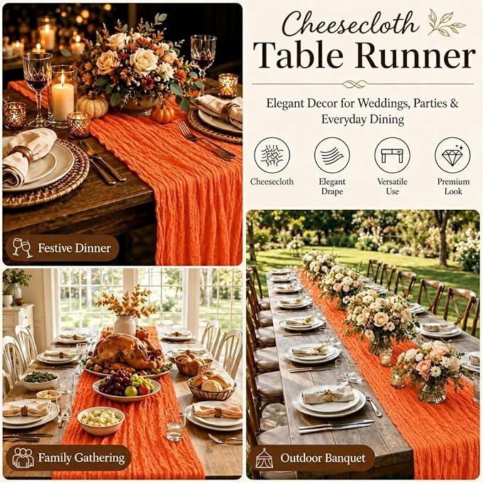 6 Pack Orange Cheesecloth Table Runner 22 x 120 Inch | Gauze Table Runners 10FT - Image 5